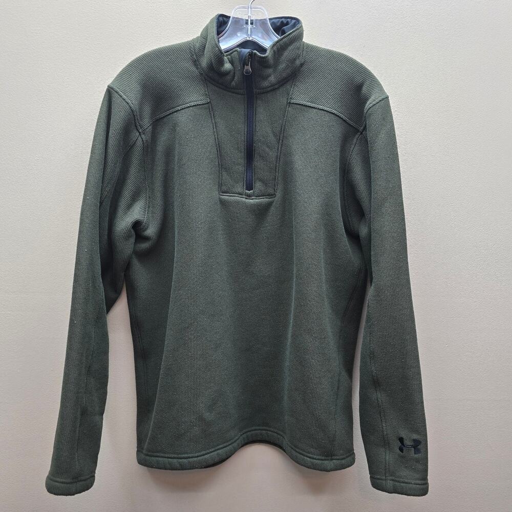 Under Armour Fleece Waffle-Textured Pullover 1/4 Zip Jacket Green Size Medium